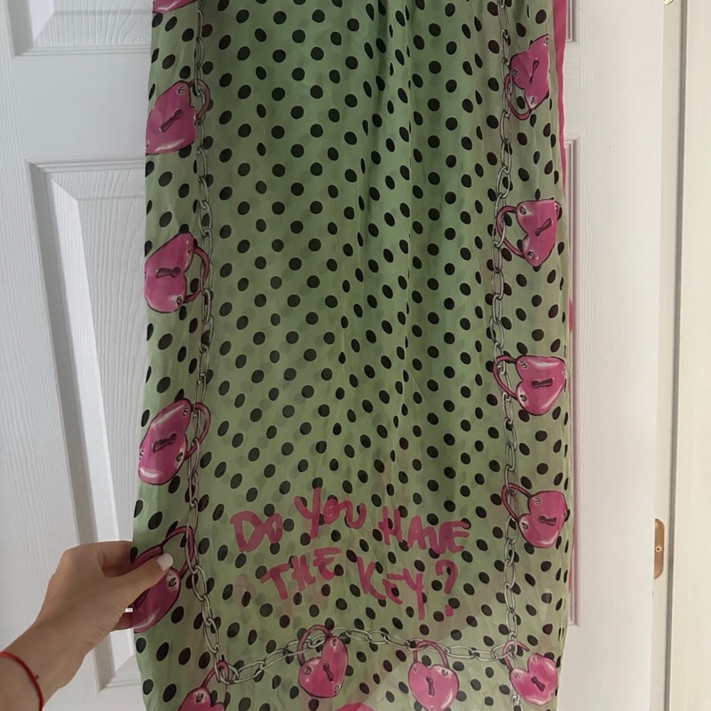 Moschino Green Polka Dot Scarf